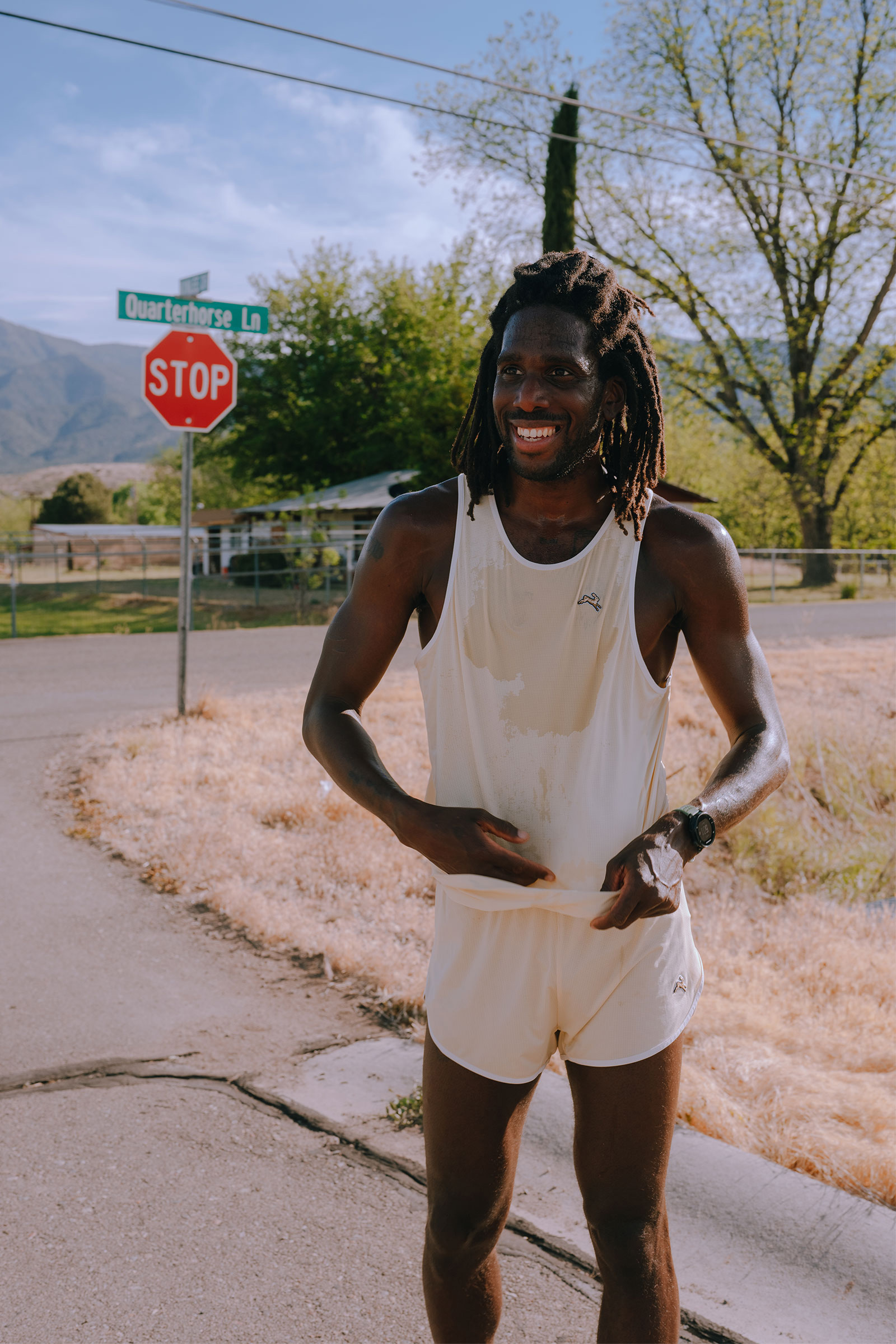 Tracksmith メッシュタンクトップ ホワイト/グリーン Men's Twilight Tank | Tracksmith
